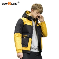 covrlge man duck down jacket thick winter warm jacket casual pathwork color matching hooded down jacket men coat us size mwy035
