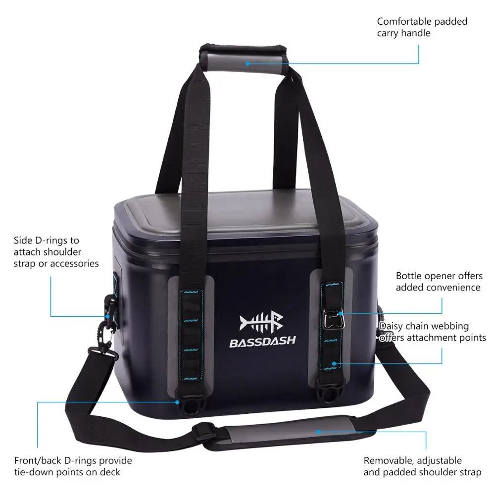 

Bassdash Waterproof Insulated Soft Cooler Bag 15/24/30 Cans, Keep Drinks Cool for 3 Days, Leakproof Cooler for Fishing, Kayaking