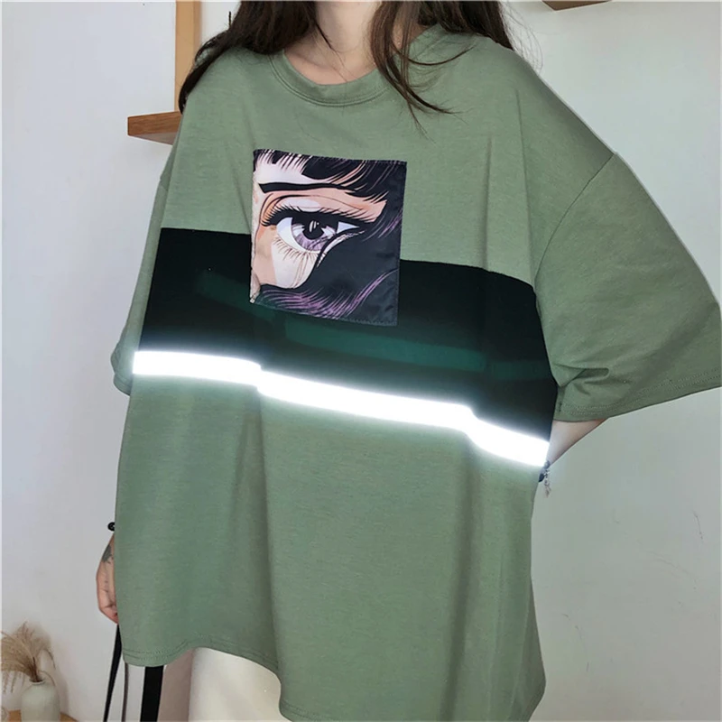 Женская свободная футболка с коротким рукавом рисунком из хлопка со