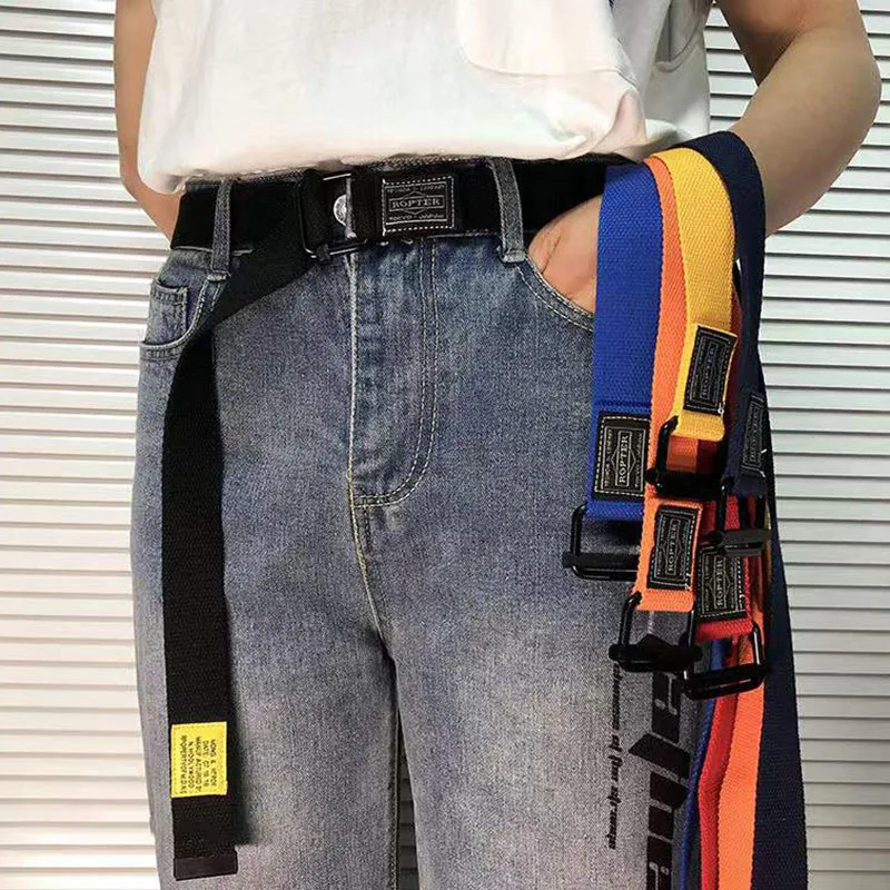 

Punk Adjustable Belt For Women Men Unisex Style Canvas Belts Metal Buckle Punk 120cm Long All-Match Jeans Fashion Waistband