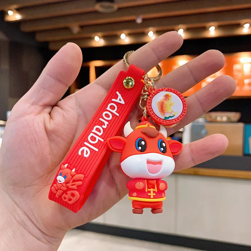 

2021 Creative The Year Of The Ox Doll Keychain Car Key Chain Bag Pendant Keyring Key New Year Best Best Gift Doll Fashion Hot