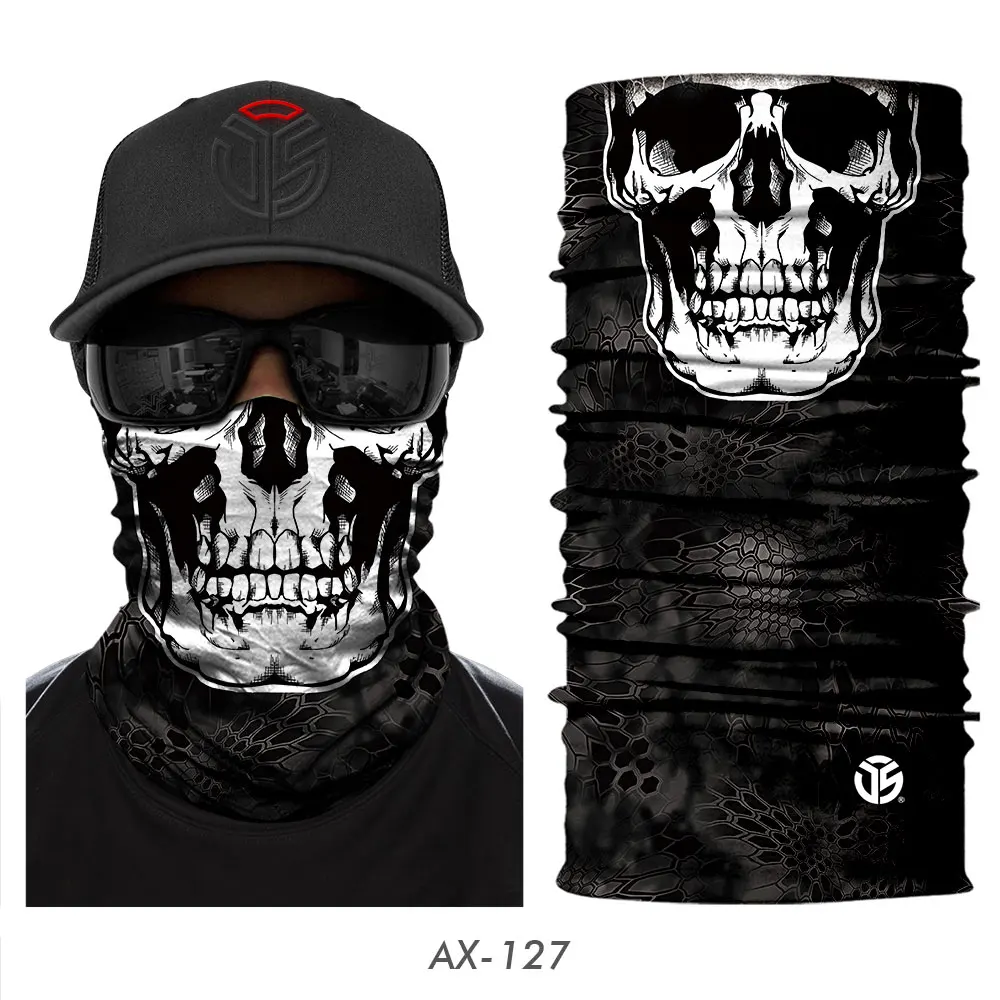 AX-127 3D Skull Ghost Balaclava Neck Gaiter Motorcycle Bandana Head Shield Skeleton Moto Biker Tube Scarf Headband Half Face Mask Men - Цвет: AX-127