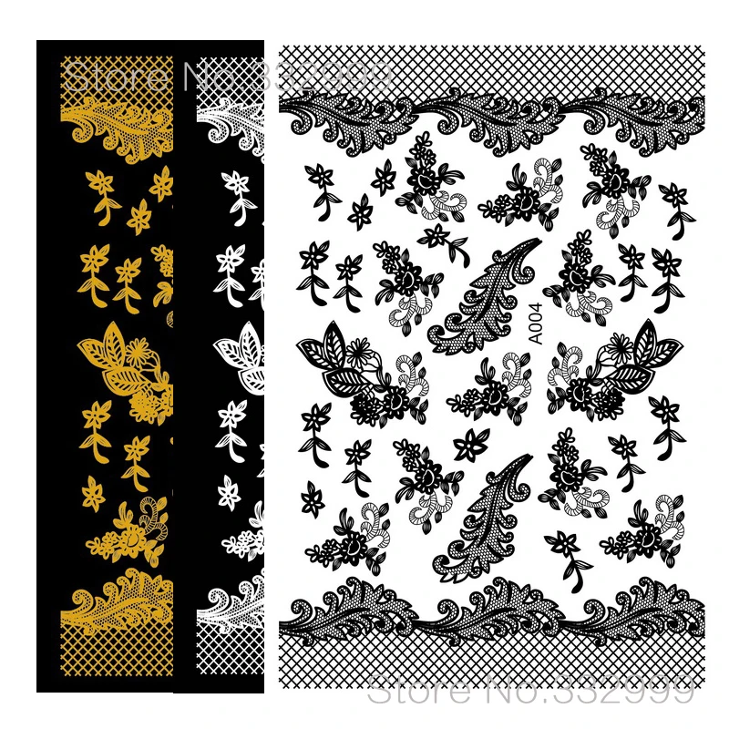 Большая наклейка для дизайна ногтей маникюрный дизайн цветок черная роскошный