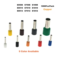 1000pcs copper tube insulated cord end crimp terminals electrical wire connector e0508e1012 cable ferrules 22 18awg 0 5 1 0mm2