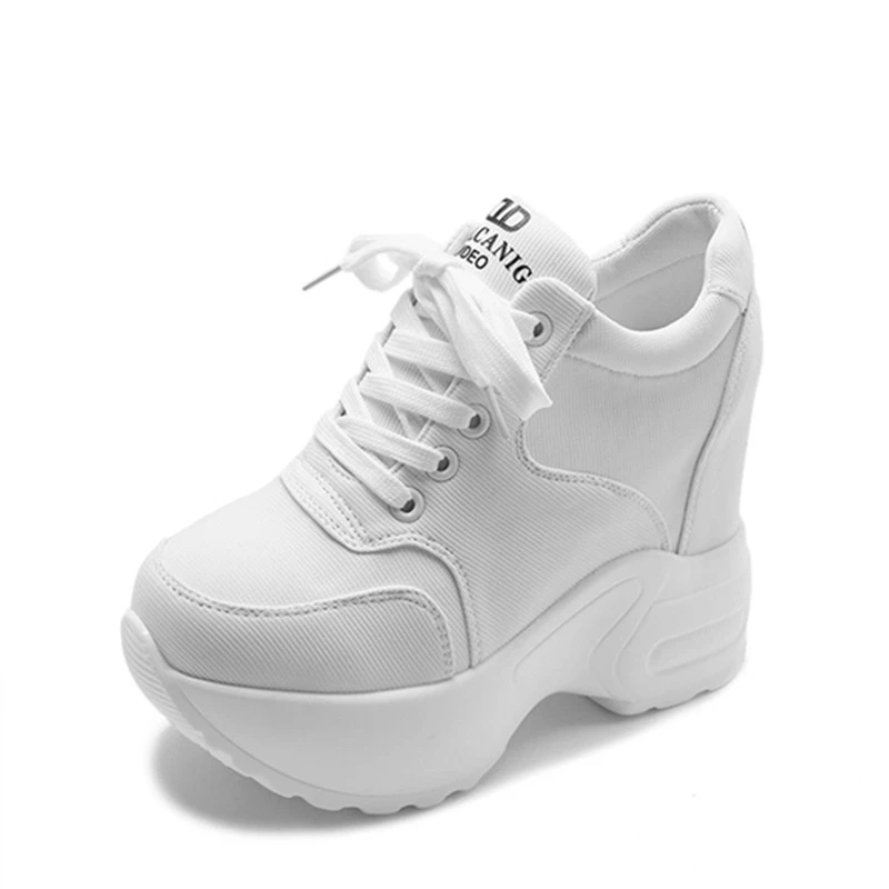 

Женские ботильоны для тренировок на платформе, Осенние сетчатые белые кроссовки на танкетке 10 см, дышащие ботинки, увеличивающие рост