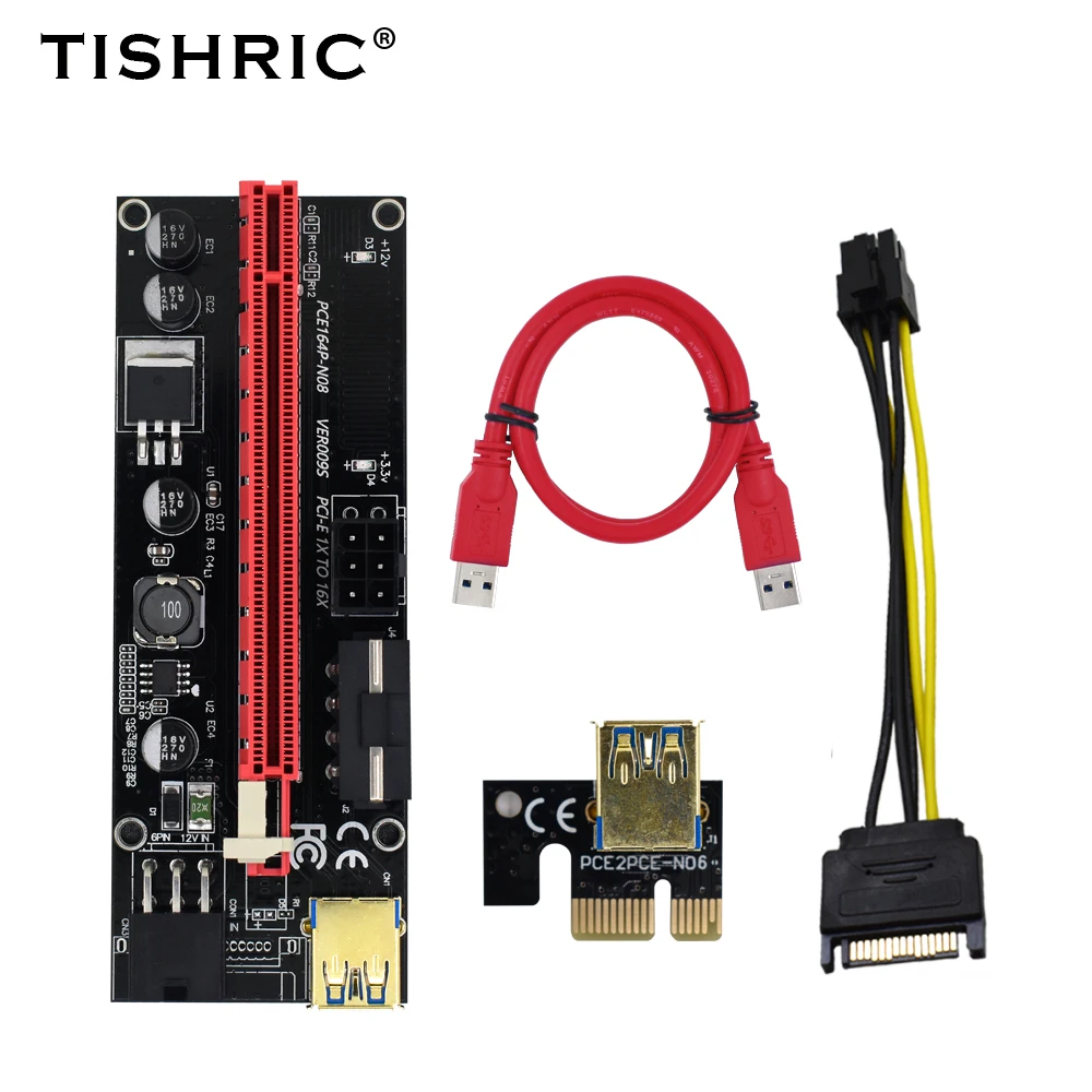 10 шт. TISHRIC Новый VER009s PCI PCIE Riser карта видеокарта удлинитель адаптер SATA 6pin USB 3 0 кабель