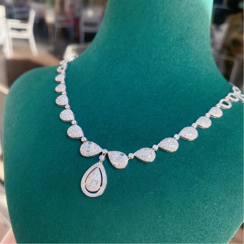 ????? Aazuo 18 18kソリッドホワイトゴールドリアルダイヤモンド3.80ct高級フルダイヤモンドチョーカーネックレス41センチメートル才能女性の結婚式パーティーAu750