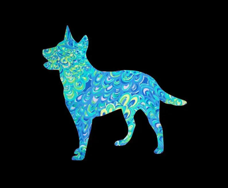 

Blue Healer Cattle Dog Vinyl Decal, with tail, in your choice of great patterns and sizes! Decorate your tumbler, laptop, car!