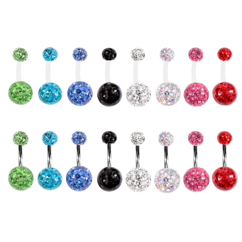1 шт. хирургическая сталь или акрил 14 г кольца для пупка Хрустальный пирсинг не