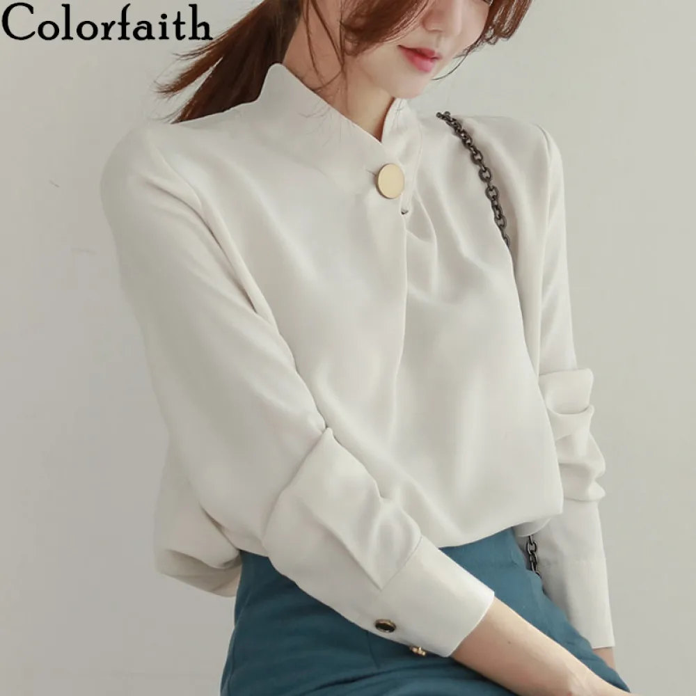 

Colorfaith Новинка 2021, женские блузки на весну и лето, рубашки, повседневные винтажные шифоновые офисные топы с воротником-стойкой, BL3061-1
