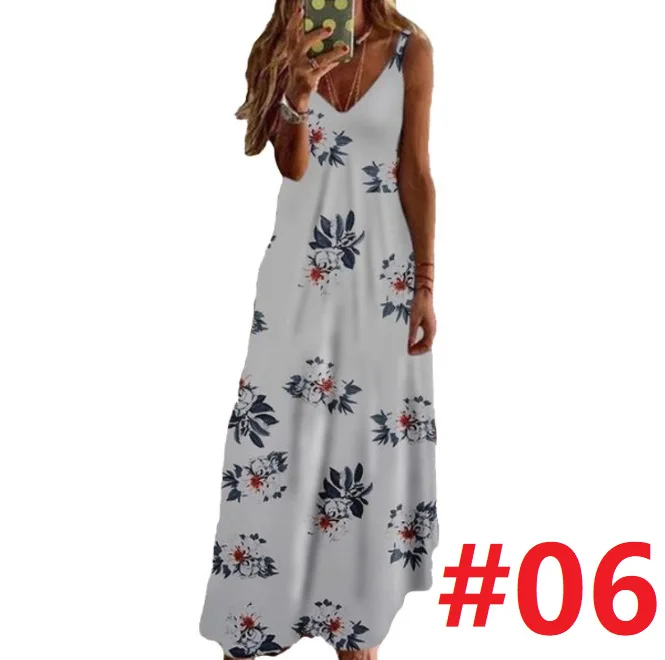 

XS-8XL Plus Size Women Maxi Dress Summer Casual Sexy Boho Printed Long Dress Sleeveless V-Neck Women Clothes Dress Loose Vestido