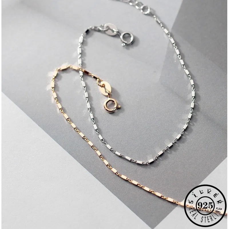 

925 Sterling Silver Small Geometric Rectangle Shape Charm Bracelet Luxury Rose Gold Color Chain Bracelets Jewelry for Women