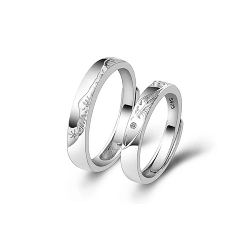 

Silver Gold Lovers' Ring Mountain Sea Alliance Pattern Casual Party Wedding Engagement Couple Ring Jewelry Festival Gift