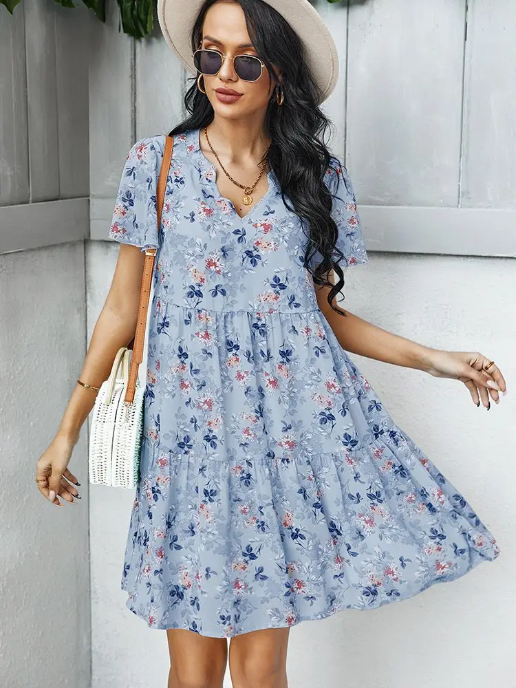 Женское пляжное платье с оборками свободное мини-платье цветочным принтом
