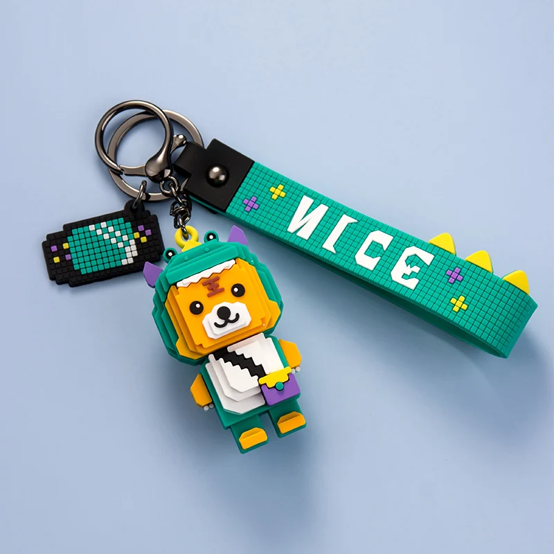 

Cute Building Block Tiger Keychain Pixel Style Car Key Chain Accessories Pendant For Clothes Backpack Keyring Personalized Gift