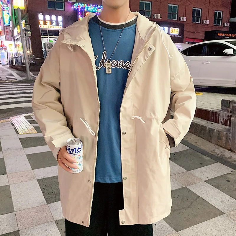 Осенний ветряной длинный Тренч мужской свободный жакет куртка на молнии