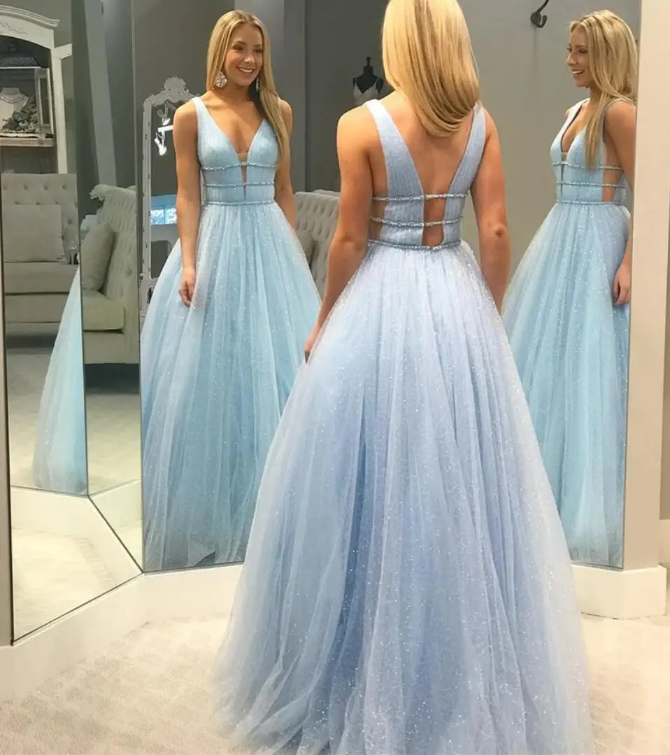 Bbonlinedress Тюлевое платье для выпускного а силуэта с глубоким V образным вырезом без