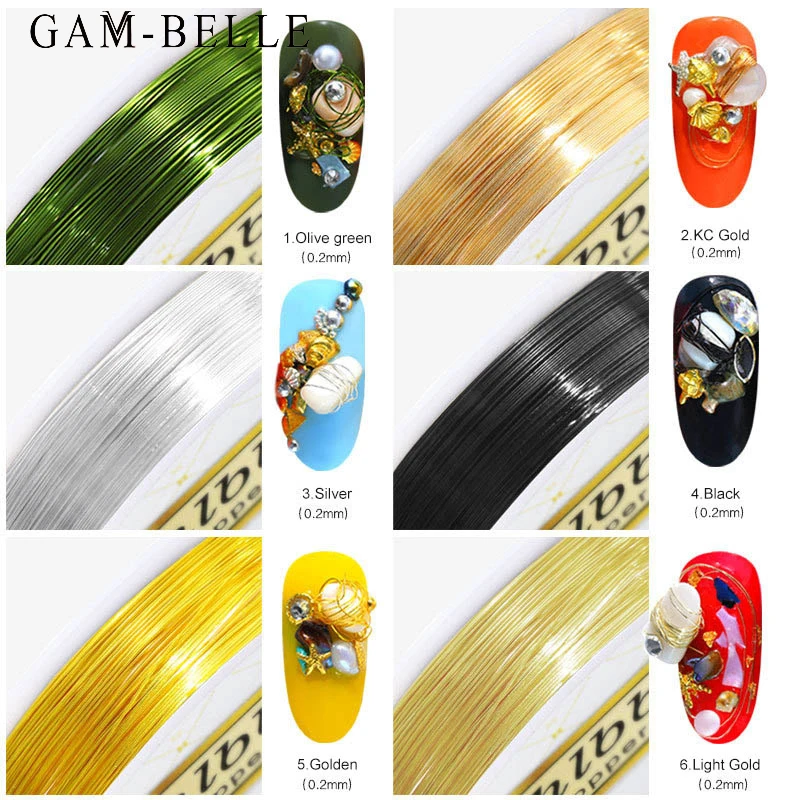 

GAM-BELLE 1 Roll Metal Stripes Line Copper Wire Nail Art Decoration DIY Design Gold Silver Rhinestones Jewelry Manicure Supplies