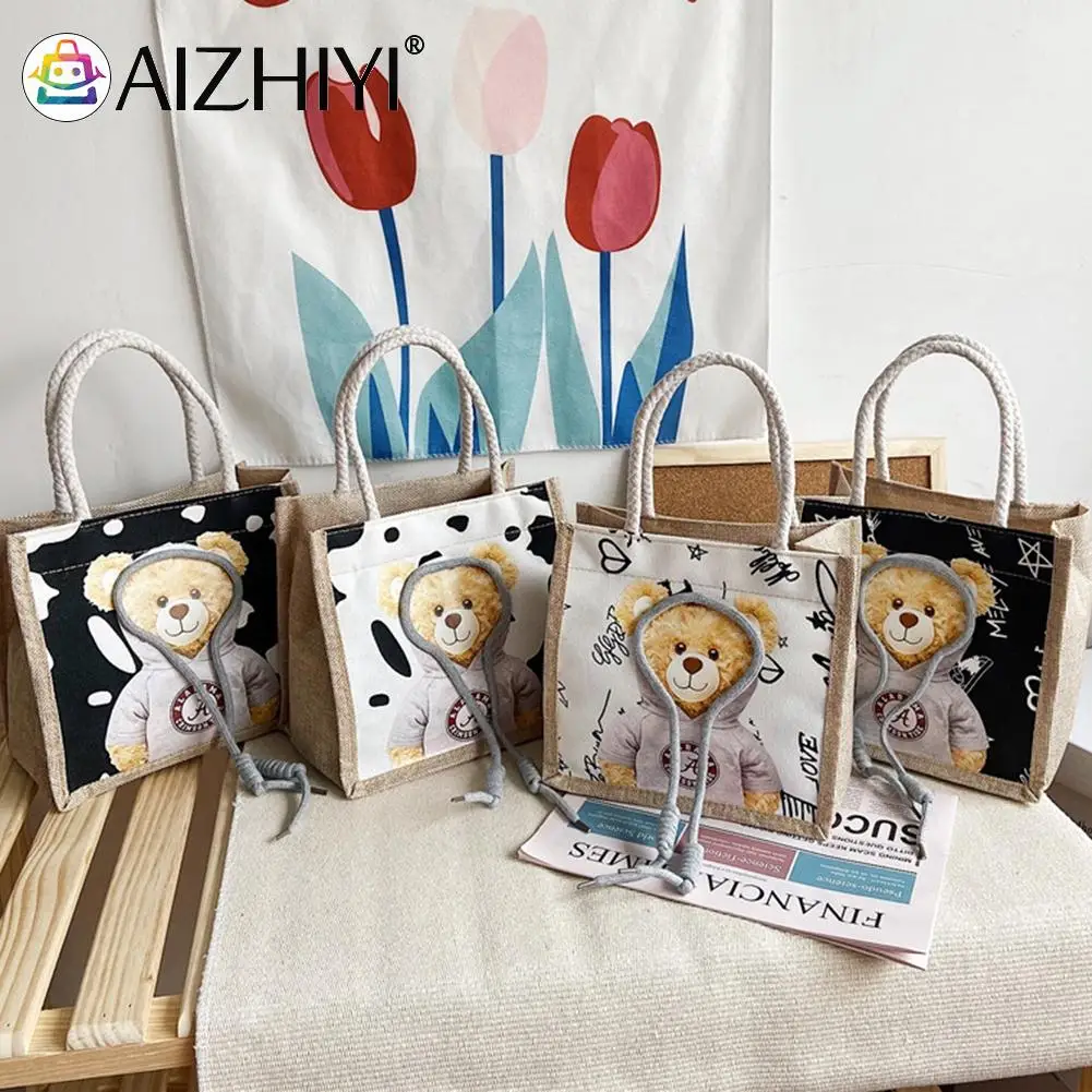 

Женская сумка с мультяшным принтом, студенческий свитер с медведем, Повседневная Сумка-тоут, Подарочная сумка, подходящая ко всему женская ...