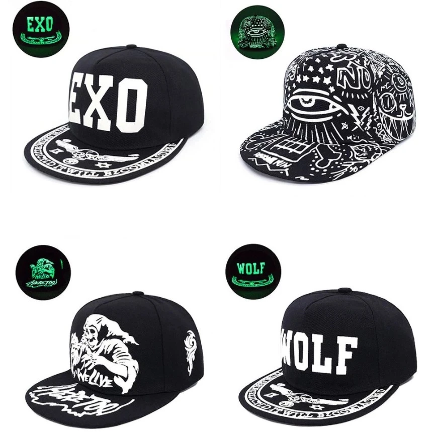 Мужская и wo флуоресцентная шляпа EXO Пара хип хоп tide уличная танцевальная