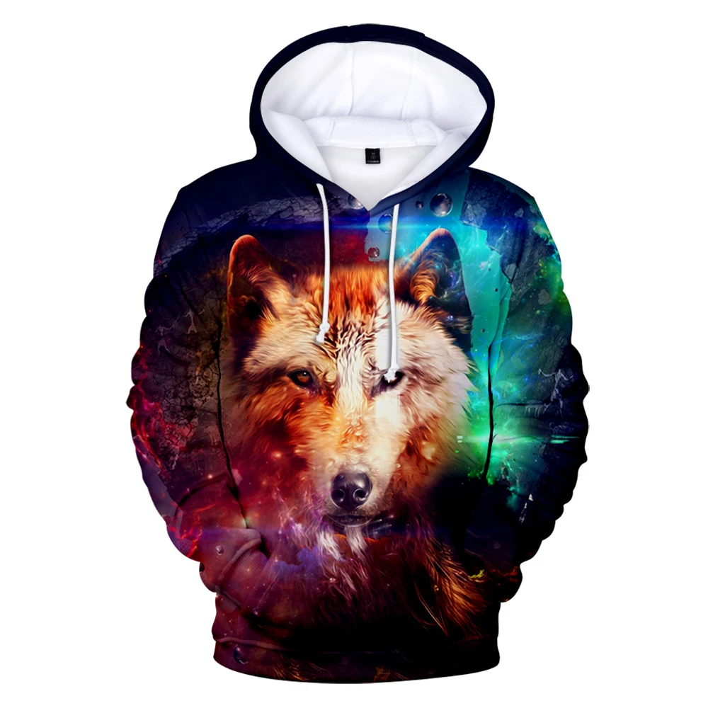 

2020 3D Wolf Pattern Hoodies Anime Animal Wild Hoodie Boys / girls Kpop White Tops Men / women Hoodie teen Hip Hop Coats