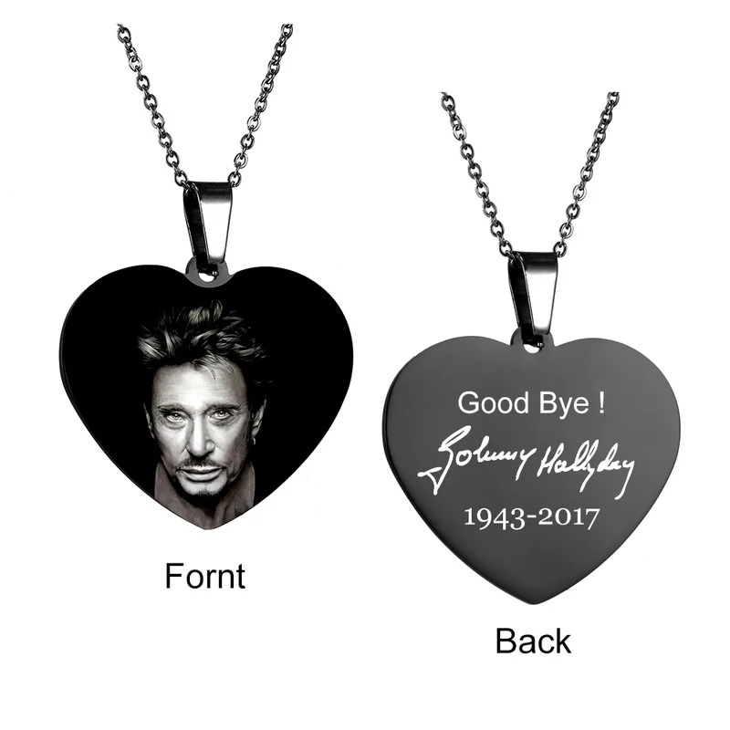 Johnny Hallyday Signature Name Necklace Custom Photo Pendant Stainless Steel Gold Color Chain Necklaces for Women Men Jewelry | Украшения и