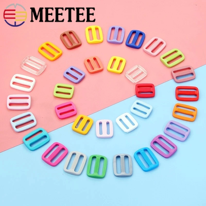

50pcs Meetee 15-38mm Color Plastic Slider Tri-Glide Adjustable Buckles for Webbing Luggage Shoes Clothes Straps Accessories