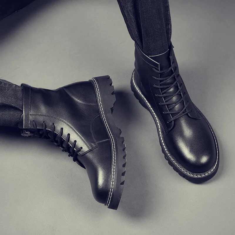 Ботильоны мужские из бычьей кожи кожаные ботинки на шнуровке зимняя обувь