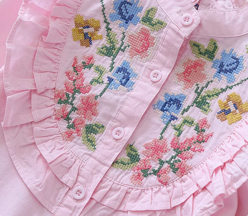 Рубашка с длинными рукавами для девочек модная детская блузка вышитым