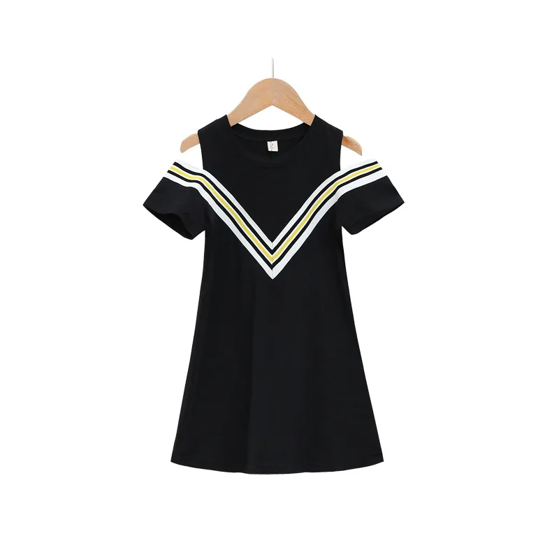 Girls College Wind Dress 2021 Summer New V-neck Off-the-shoulder Blouse White Black Small Fragrant 4 6 8 10 12 Year | Детская одежда и