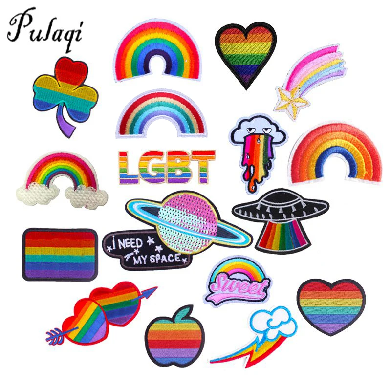 Радужные патчи Pulaqi с вышивкой утюгом для одежды ЛГБТ Флаг Гей Прайд буквы Патчи