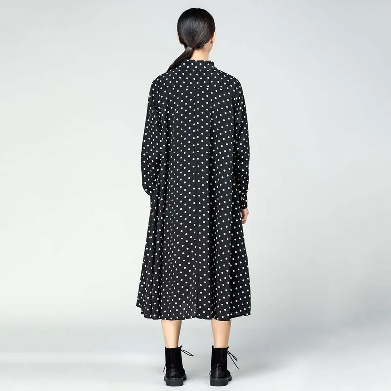 Платья CHICEVER в горошек для женщин черное платье средней длины с длинным рукавом и