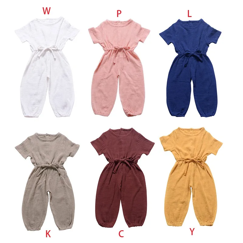

Summer Baby Girls Clothes Pants Children Solid Print Cotton Short Sleeve Elastic Suspenders Pants Overalls Trousers 6M-3T