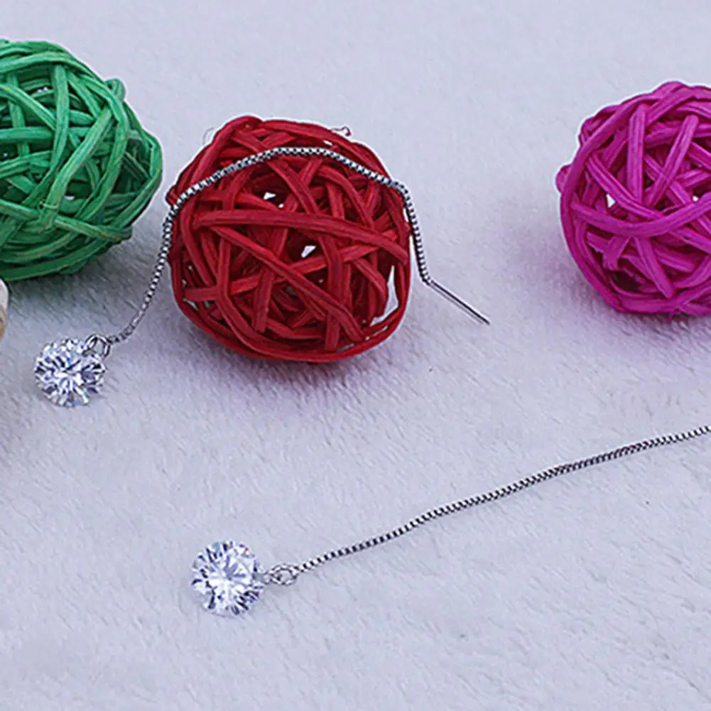 

80% Hot Sale 1 Pair Women Dangle Earrings Cubic Zirconia Silver Plated Dangle Long Chain Line Earrings Jewelry