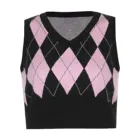 Женский вязаный клетчатый свитер без рукавов, Классический пуловер в рубчик с рисунком ромбиками и V-образным вырезом, укороченный топ, новое поступление