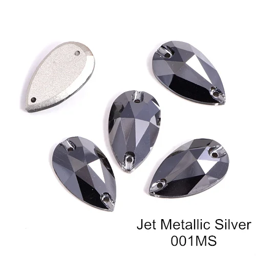 Jet Metallic Sliver 24 шт./лот AAAAA качество каплевидные стеклянные стразы блеск пришить стразы Красочные стразы для шитья свадебное платье B3408 - Color: Jet Metallic Sliver