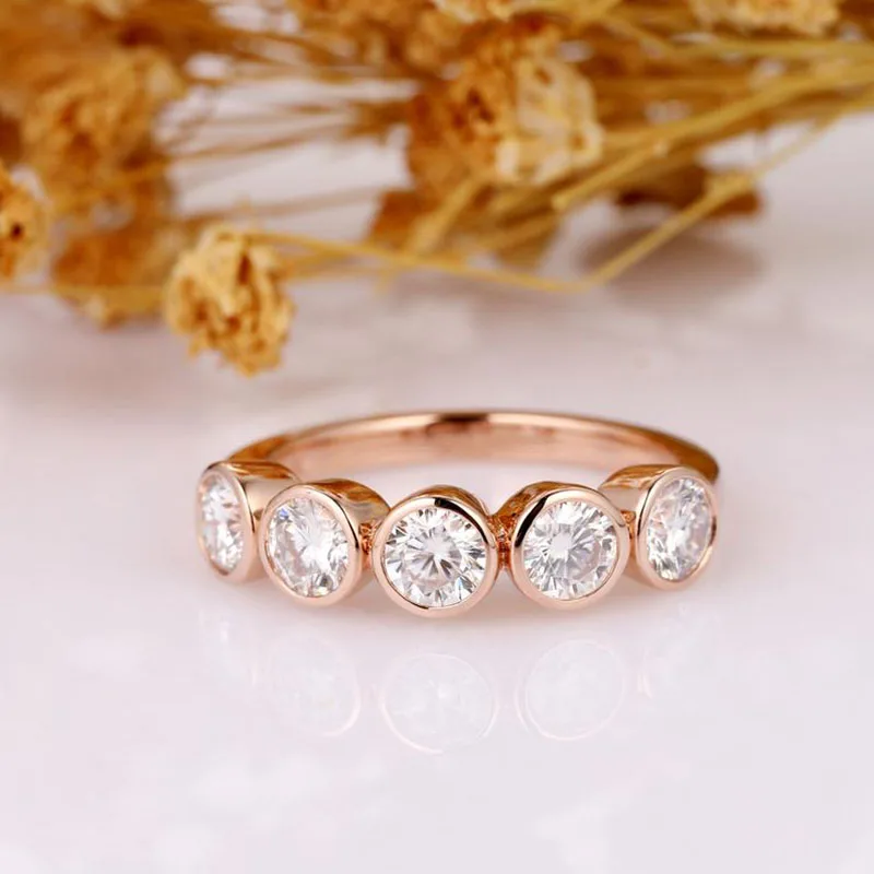 Veryins 14k 585 розовое золото 1.5ctw 4 мм драгоценный камень набор DEF цвет Moissanite пузырь