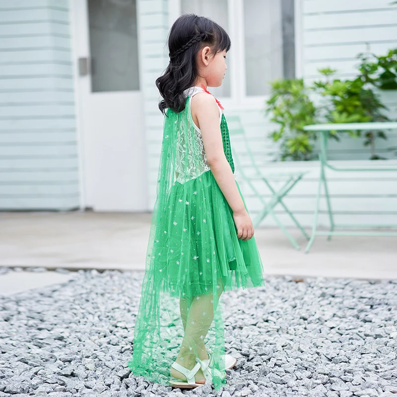 Детский костюм принцессы зеленое кружевное платье с накидкой из тюля для девочек
