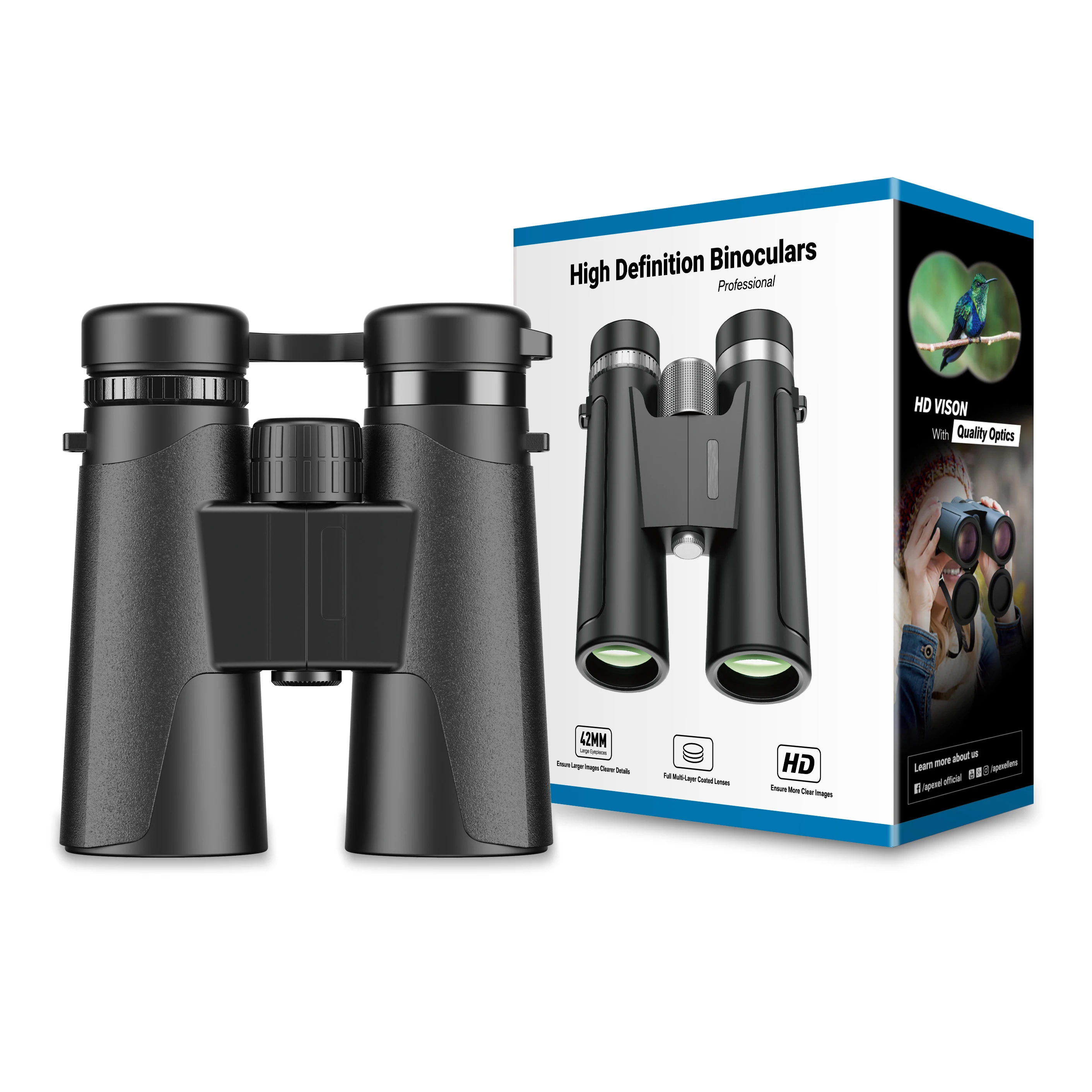 

APEXEL 12X42 Professional Binoculars Compact Portable long-range binoculars Telescope 1000 Yard View for Tourism Camping