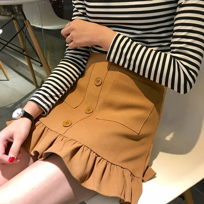

Skirts Women Black Slim Skirt A-Line Female High Waist Summer Womens Pockets Single Breasted Simple Elegant Solid Colour Chic