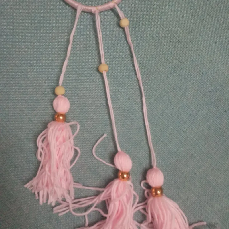 A pink Деревянные бусины Кольцо шерсть кисточкой настенный орнамент INS скандинавском стиле детская палатка Детская комната украшения игрушки подарки реквизит для фотосессии - Цвет: A pink