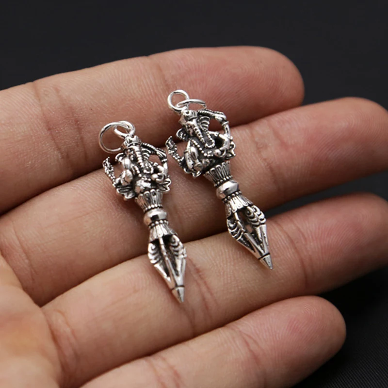 S925 Sterling Silver DIY Bracelet Accessories Elephant Trunk Vajra Pendant Bracelet Retro Style Pointed Pestle Wholesale