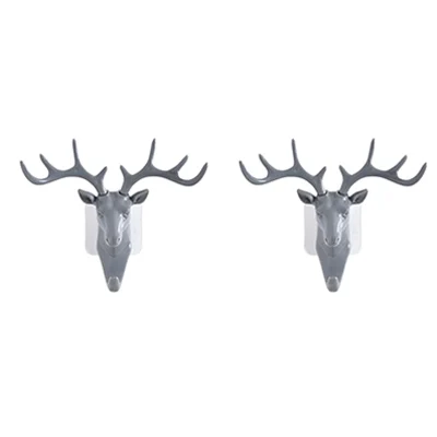 2Pcs Gray Настенные декоративные крючки, рога, американский стиль, домашний декор, крючки, многоцелевой настенный крючок для ключей, сумки, крючок для одежды K1062 H - Цвет: 2Pcs Gray