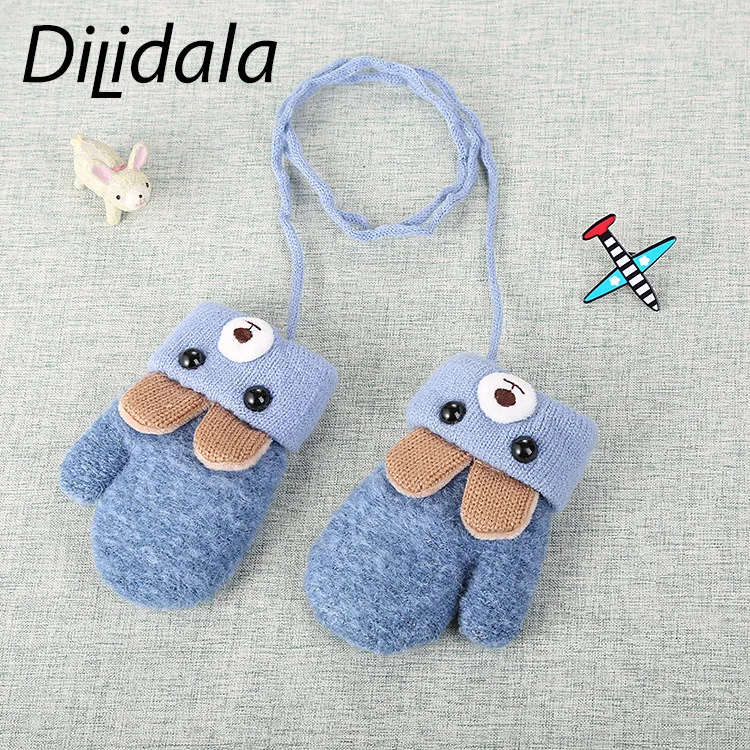 Dilidala/Детские перчатки с милыми ушками медведя из мультфильма; зимние вязаные шерстяные перчатки высокого качества; двухслойные бархатные толстые зимние перчатки для женщин