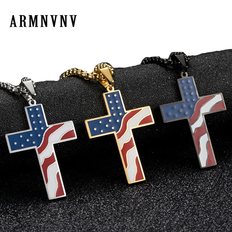ARMNVNV американский флаг США ожерелья Золотая подвеска в виде Креста из