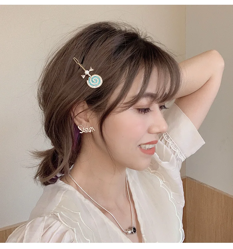 

1pcs Shinning Lollipop Hairpin Clip Sweet Girl Hairpin Bangs Clip Side with Pearl Clip Girls Hair Accessories