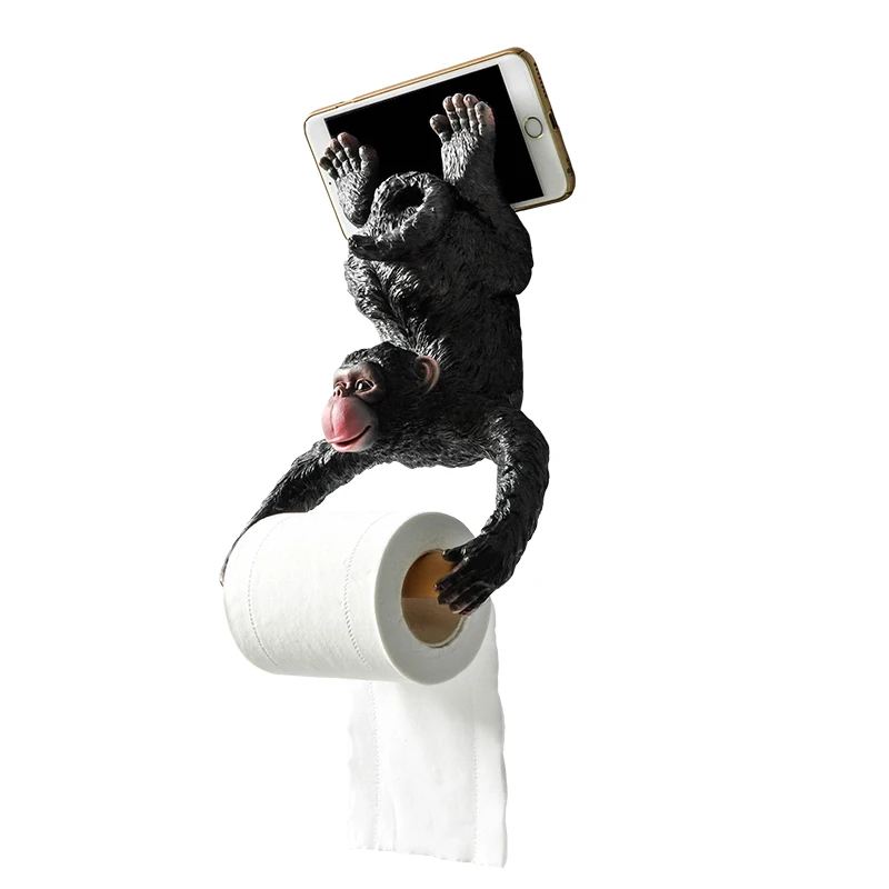 

Creative Hang Monkey Statue Roll Paper Holder Wall Mount Resin Sculpture Home Bathroom Decor Gift Party Decoration Dropshipping