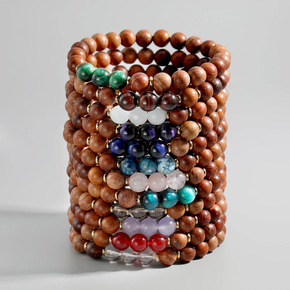

OAIITE 8mm Wooden Beads Healing Bracelet Natural Onyx Stone Bracelets &Bangles Prayer Reiki Meditation Jewelry Best friend Gifts