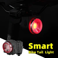 led usb rechargeable rear bike light auto brake detected bicycle tail lamp wireless remote control cycling taillight alarm bell