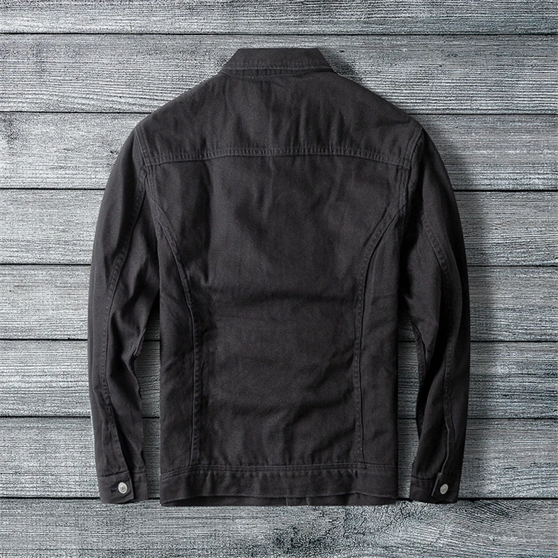 Куртка джинсовая мужская в стиле Харадзюку винтажная темно-синяя с большими